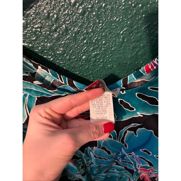 Hilo Hattie Floral Hawaiian Sarong Dress Women’s Medium Turquoise Blue Beach Res - Picture 3 of 3